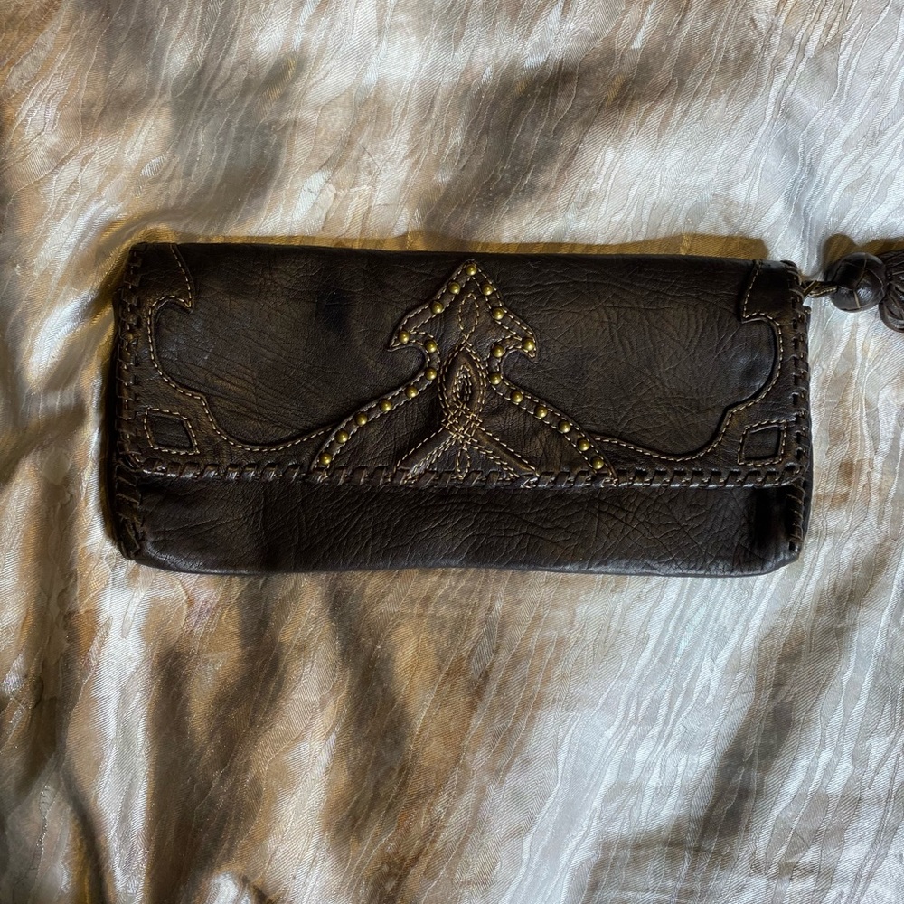 Jenna drake brown leather clutch